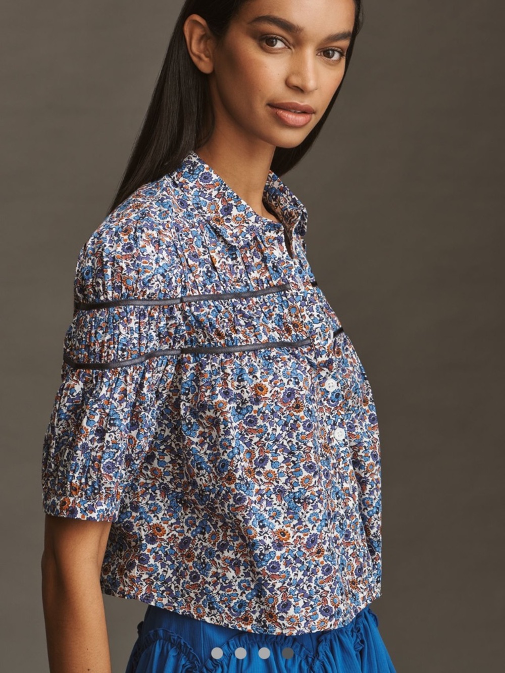 Leandra Shirred Yoke Blouse by Maeve - blue - Picture 2 of 11